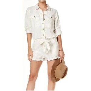 Free People Button Down Waist Tie Linen Blend Shorts Romper